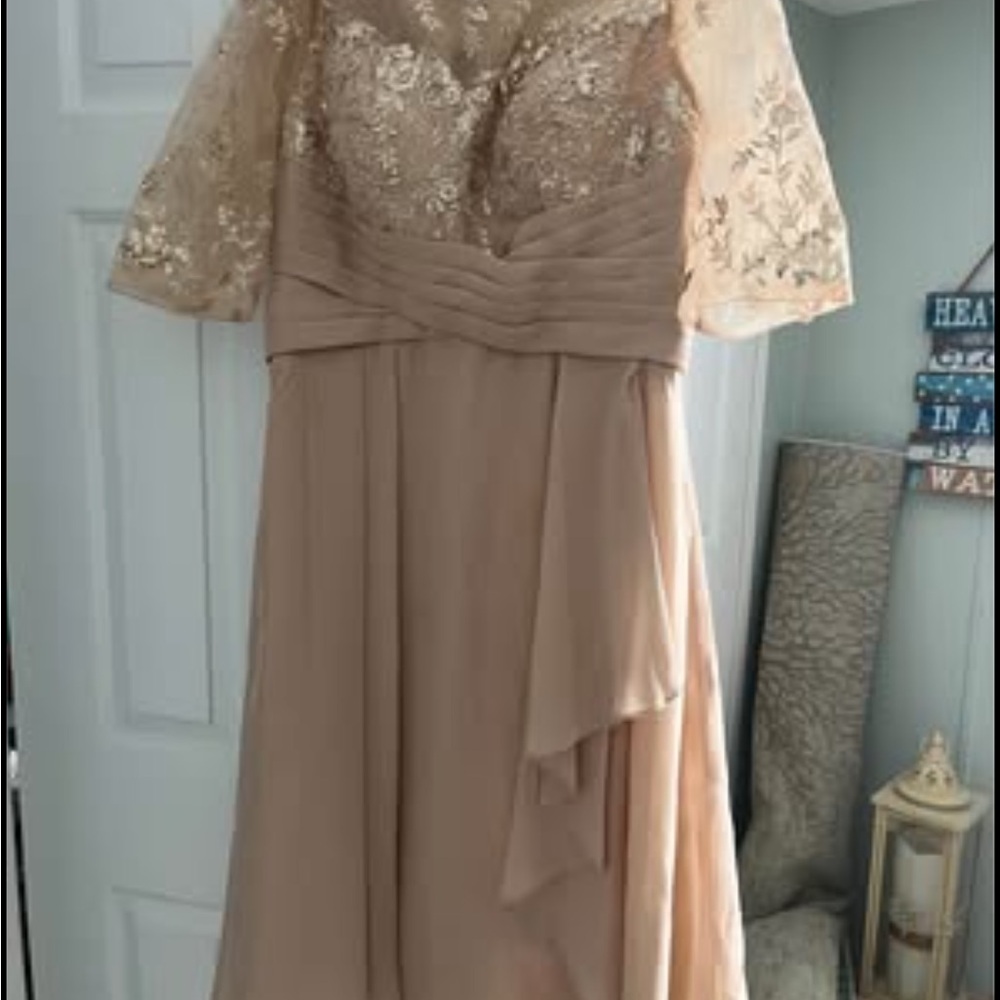 Elegant Champagne Lace Sleeve Dress